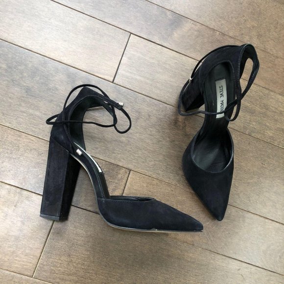 Steve Madden Black Suede Pamperd Lace-Up Pump Heel - Picture 9 of 9